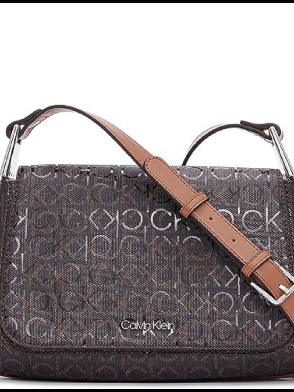 Calvin Klein Charlie Flap Crossbody Satchel Embossed Logo PVC